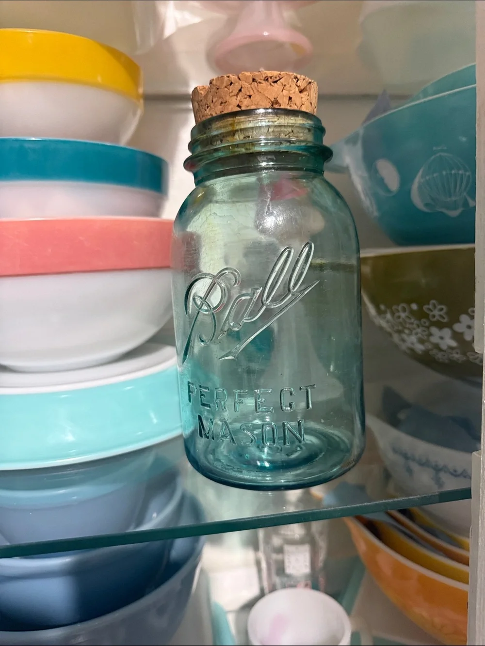 Mason Ball Aqua Blue Glass Mason Jar with Cork Lid